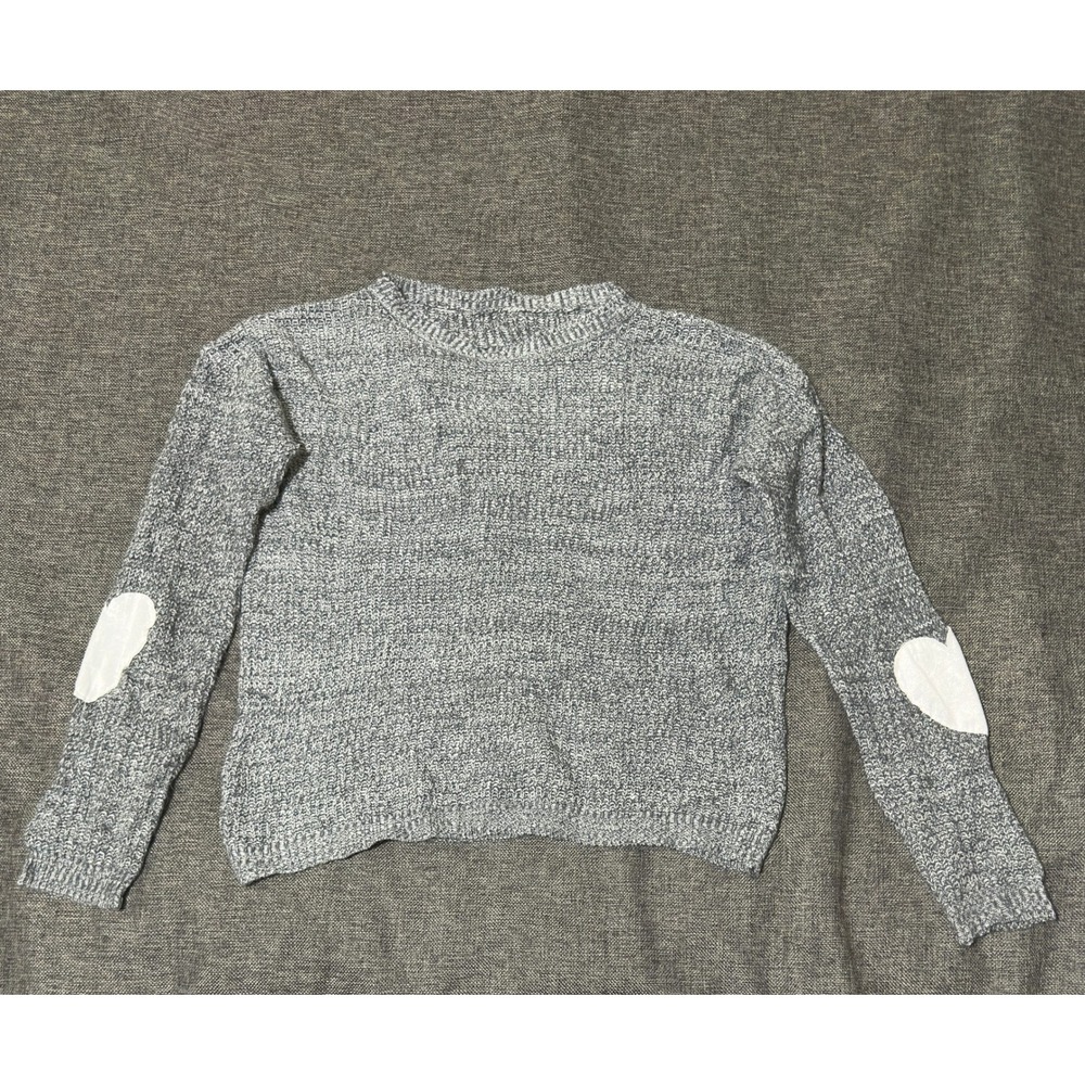 Unbranded Womens Large Sweater Gray Heart Elbow Patches Long Sleeve Knit